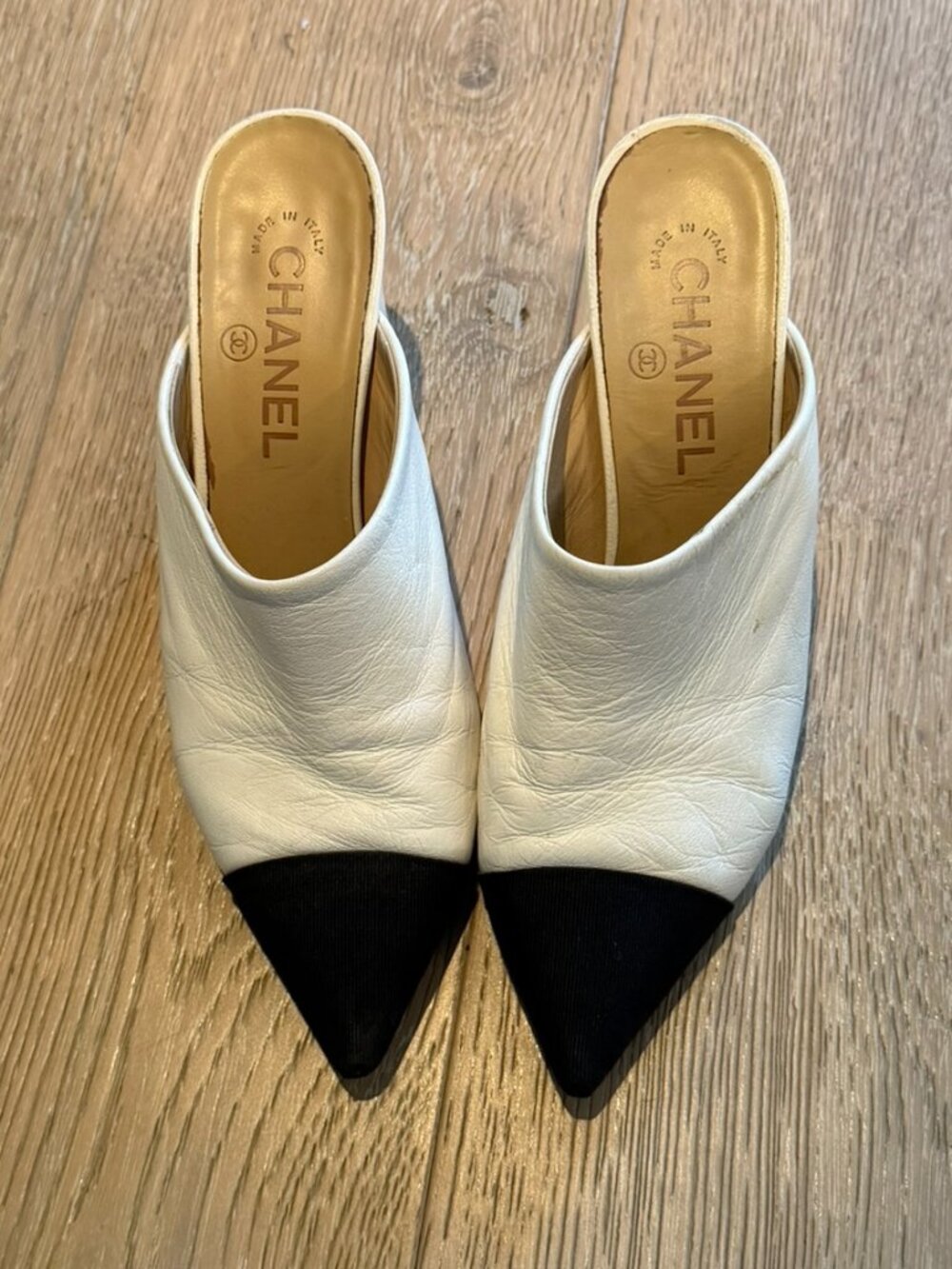 Chanel Spring 2018 White & Black Mules 37.5